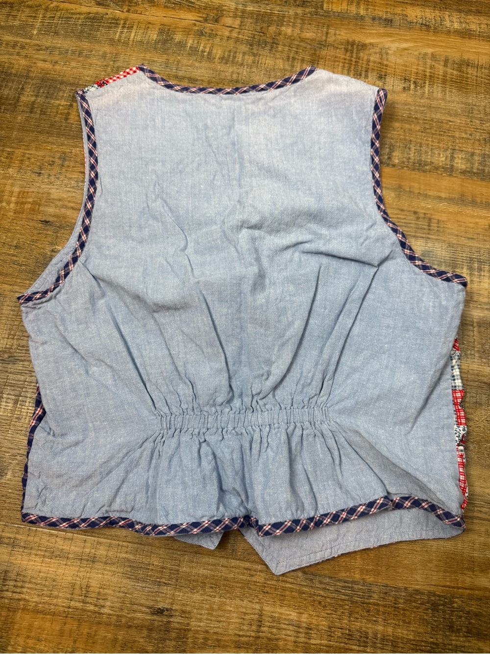 Vintage Patchwork Cottage Vest Red Blue Button Front - Picture 5 of 5